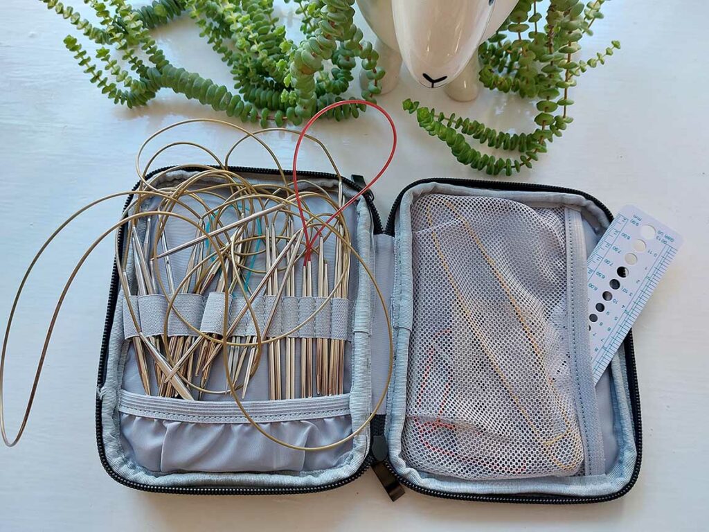 View of my messy needle case full of Addi Sockwonder and other fixed circular needles